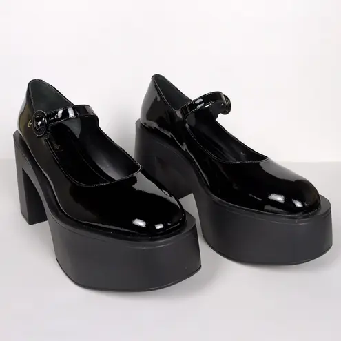 LARROUDE Black Patent Leather Olivia Platform Mary Jane Pump Chunky Women's 9.5