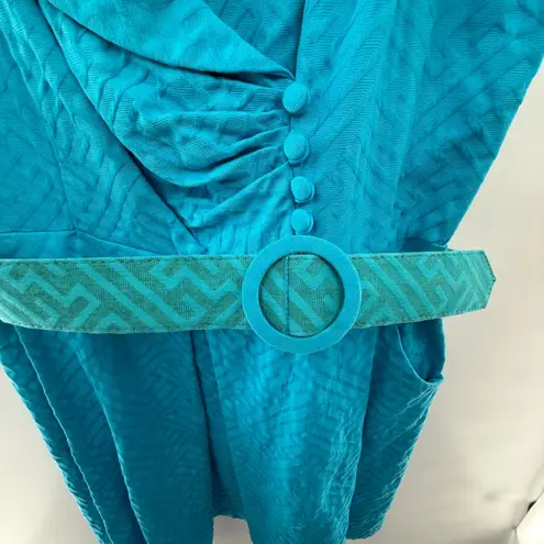 Danny & Nicole Y2K Women's 16 Turquoise Belted Dress 60s Mod Retro Vintage