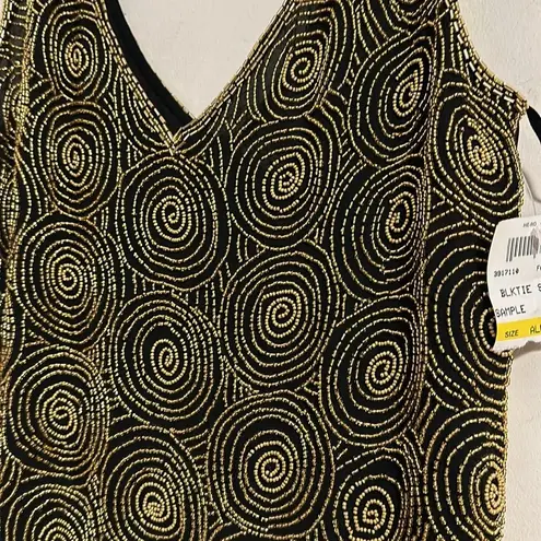 Oleg Cassini NWT  black tie VINTAGE 90s silk beaded circle deadstock top blouse