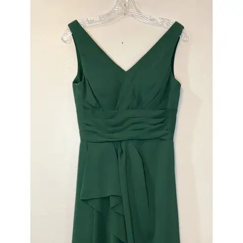 Azazie Size 4 Formal Dress Maxi A Line Empire Pleated Waist V Neck & Back Green