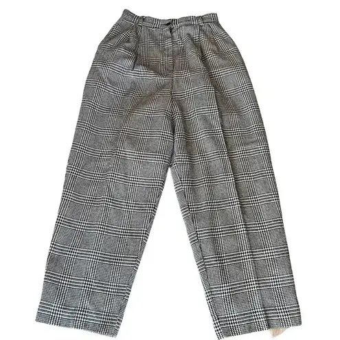Requirements Vintage Straight Trousers Womens 12 Houndstooth Wool Pleated Grey