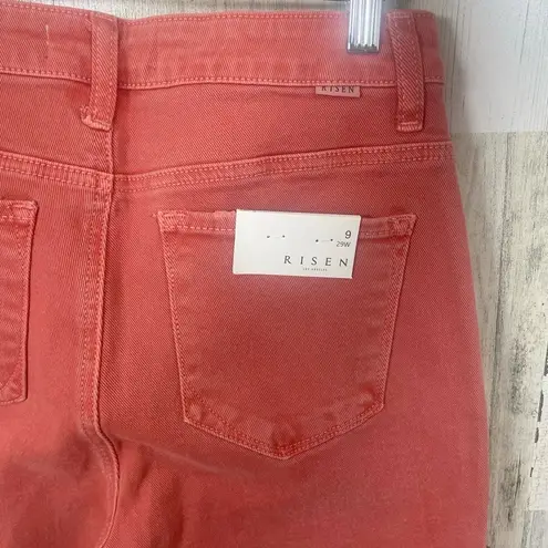 NWT Risen Remington Patch Pocket High Rise Flare Jeans size 9/29 Coral Faded Red