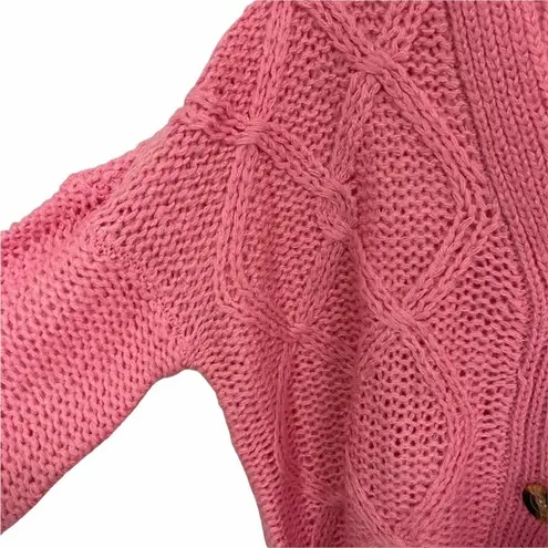 RD Style Cardigan Laure Cropped Cable Knit Bubblegum Pink Textured Size Med NWT