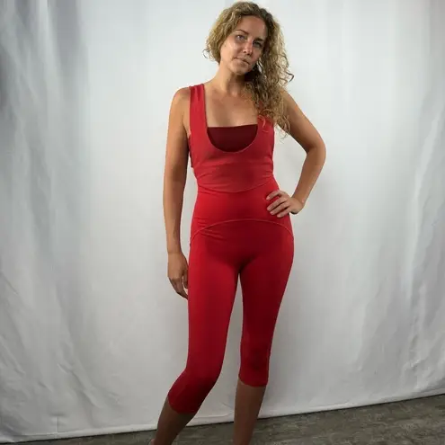 Free People  Movement Cut Out Cropped Exercise Jumpsuit in‎ Red Size Small - Image 3