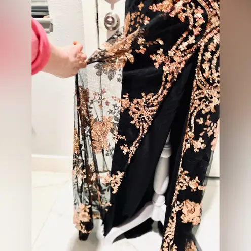 Simplee Apparel Simplee Black Size:XL Lace Up Halter Sequin Party Dress w/ side thigh High Split