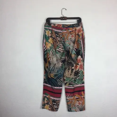 ZARA  Tropical Printed Crop Satin Straight High Waist Trousers Pants Small