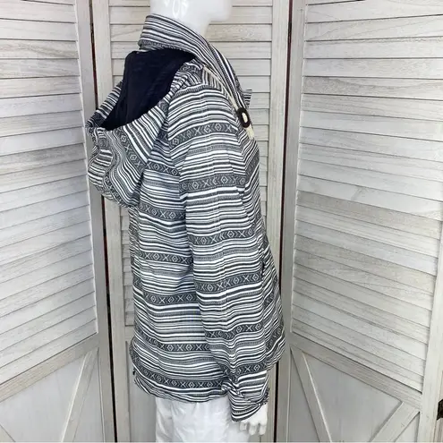 Thread & Supply Aztec Print Canvas Hooded Utility Jacket Black White Small White