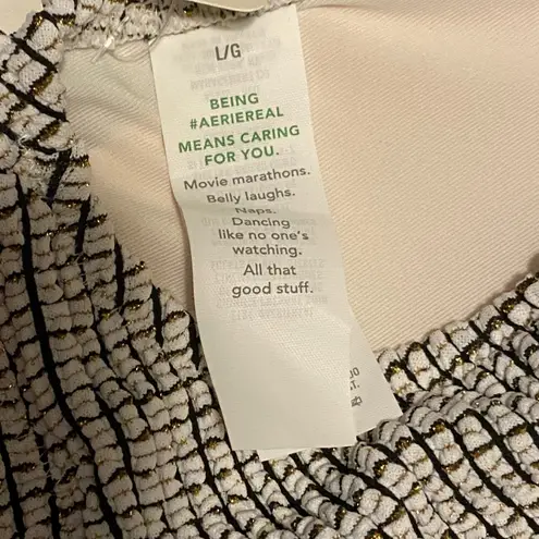 Aerie  Black/White Scoop Bikini Top Women's L Textured Gold Shimmer Accent NWT