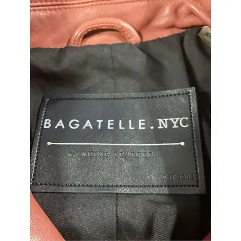 Bagatelle Women's Washed Leather Biker Moto Belted Jacket in Sunset size XS