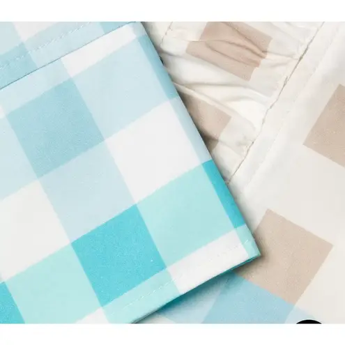 Ming Wang Top Womens 2XL Tan Blue Check Gingham Poplin 100% Cotton Tunic Ruffle