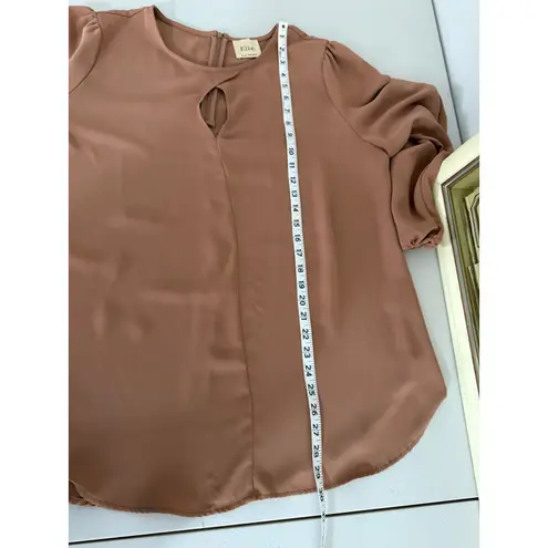 Elie Tahari Brown Tan Neutral Keyhole Neck Long-sleeved blouse top XL *No size*