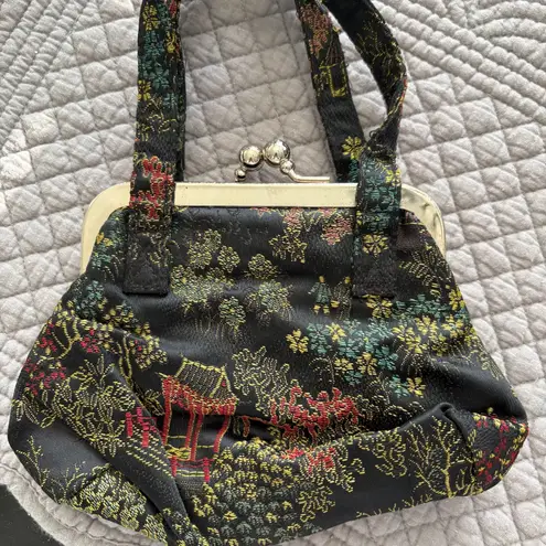 Vintage Oriental Brocade Evening Bag Small Purse EUC Black