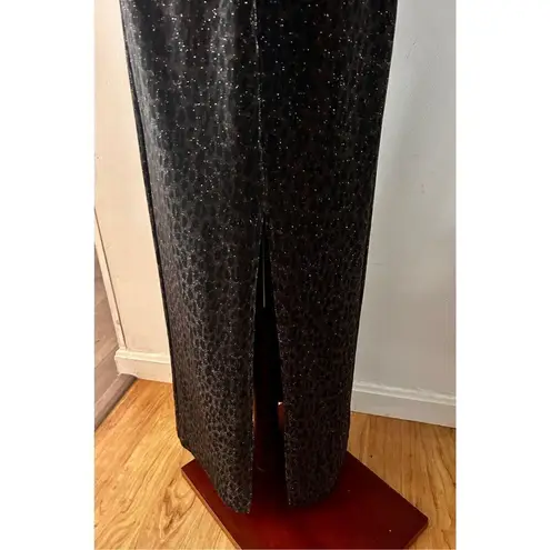 Susan roselli for vijack animal print sparkly long dress maxi size 10 with split Black