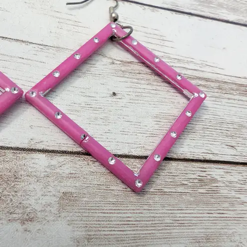 Earrings For Pierced Ears Large Pink & Silver Tone Dangle