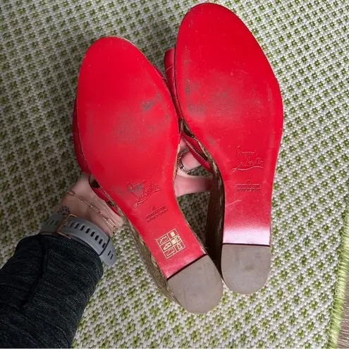 Christian Louboutin  Red Ribbon Espadrilles Wedge Sandals