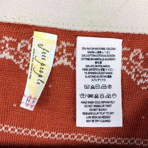 Free People  Nordic Stripe Sweater Knit Midi Pencil Skirt Orange Cream Medium