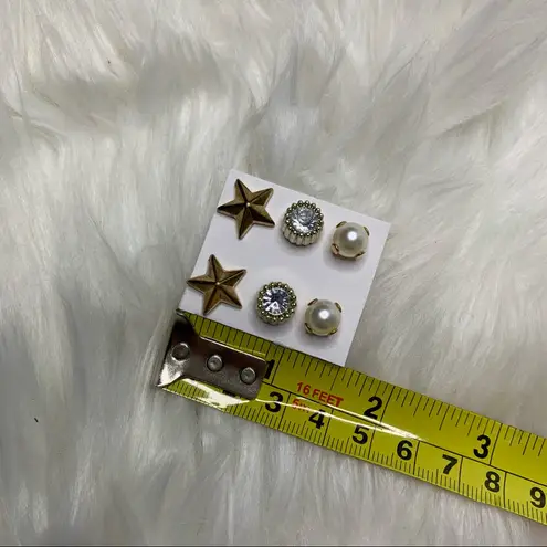 3 Gold Stud Earrings Bundle Star, faux Pearl Plastic