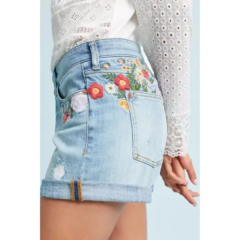 Anthropologie  Pilcro Slim Boyfriend Embroidered Denim Shorts
