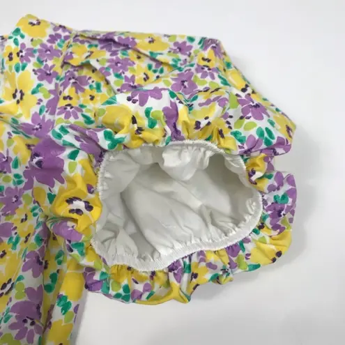 River Island floral Puffed Sleeve tie front crop top Yellow and Purple size 14