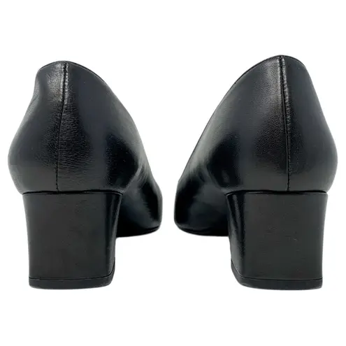 Aquatalia Pasha Black Leather Almond Toe Low Block Heels Weatherproof Pumps