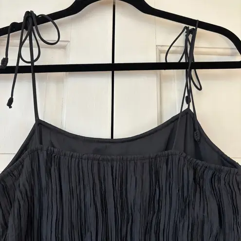 Ulla Johnson Orla Dress Midi Crushed Satin Plisse Size 6 Noir Black Crinkled