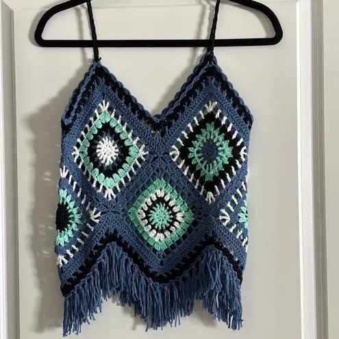 Elan Meet Me At Poolside Crochet Fringe Top