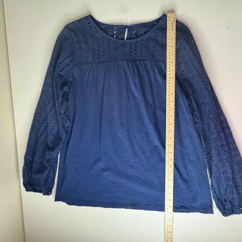 st. john's bay Eyelet Blouse Size XXL Navy Cotton Boho Neutral Minimalist Peasant