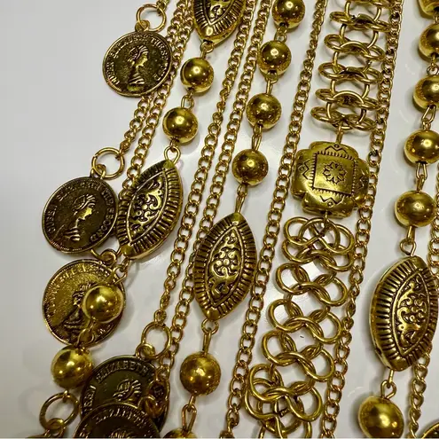 Large Gold Tone Statement Necklace Bohemian Coins Details Festival
