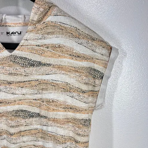 KAVU Hooded Dress Cap Sleeves Beach Cover Up Casual Comfy Small Beige/White