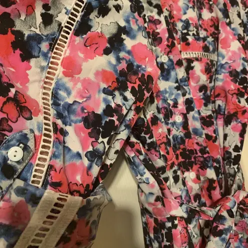 NYDJ 'Kelsie' pink floral tie front shirt dress, size 12