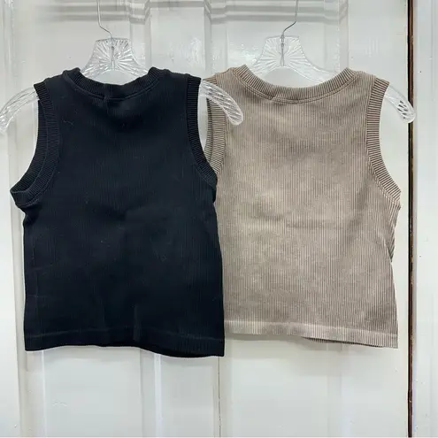 Moa Moa NWT black and tan sleeveless cropped ribbed shirts one size