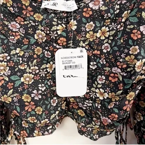 Elodie Ruched Crop Top Side Tie Long Balloon Sleeves Floral Size Small NEW