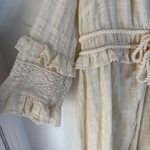 Peace Love World Beige Cotton Lace Trimmed Ruffle Sl Duster Kimono Cardigan L