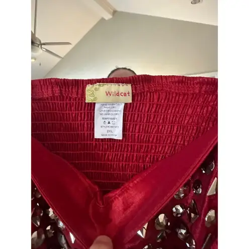 Wildcat Vintage Bedazzled Top Women's 2XL Red Embellished Size 2X