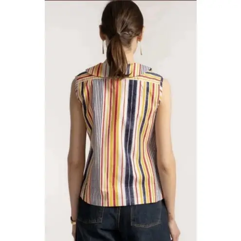 Frances Valentine Shapely Shell Regatta Stripe sleeveless shirt White