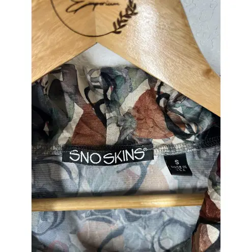 Sno Skins Sheer Crinkle Tunic Top Small S Draped Neck Abstact Print Asymmetric