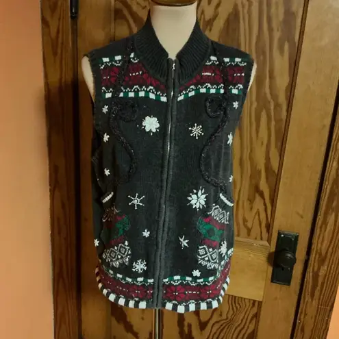 Vtg Y2K unique mitten pockets holiday sweater vest Size M