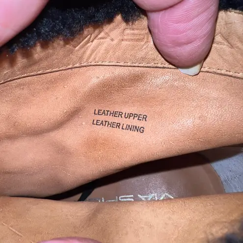 Via Spiga Leya Black Suede Leather Lace Up Heeled Ankle Boots Fur Cuff Size 10