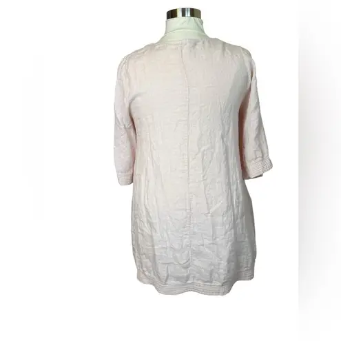 Lungo L'Arno Linen Gauze Tunic Dress Womens 1X Pink Pockets Pintuck Lagenlook