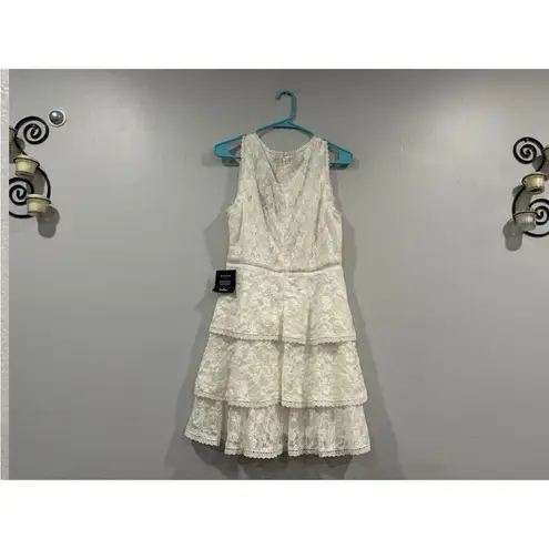 Lulus  Properly Chic White Sleeveless Lace Tiered Mini Dress Large L