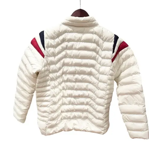 White Puffer Coat Jacket Red Blue Stripes Regal Patriotic Preppy M Ski Lodge Size M