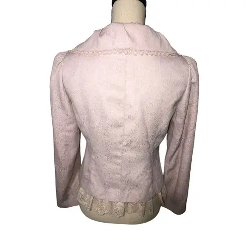 Fille Clair Pink Floral Jacquard Embroidered Jacket Size S Lace Trim Grannycore