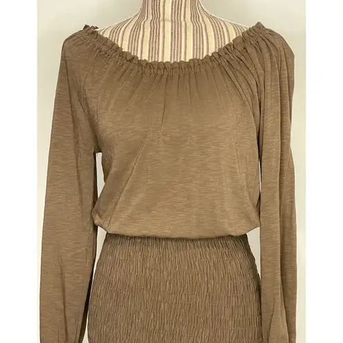 Sundry Brown Cappuccino Elastic Neck Raglan Sleeve Smocked Dress Size 0
