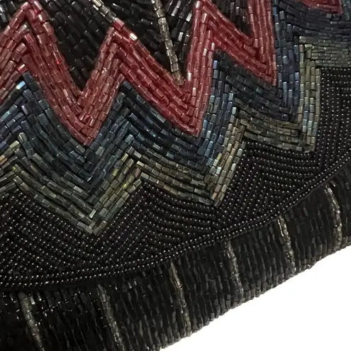 Vintage ADG Beaded Chevron Clutch – 80s/90s Rainbow Glam Black