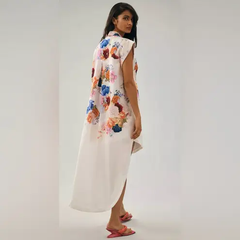 Maeve by Anthropologie Floral High-Low Button-Front Shirt Dress Sz Medium Petite