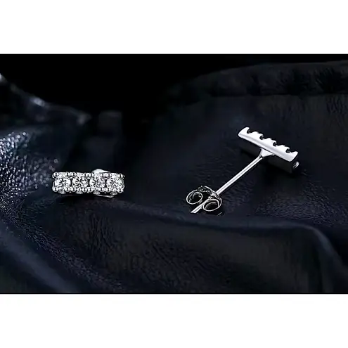 Boutique Sparkling Diamond Bar Stud Earrings | 14k White Gold over Sterling Silver