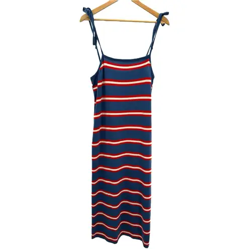 Marine layer Sadie Tie Shoulder Knit Tank Midi Dress Blue Red Stripe Size S