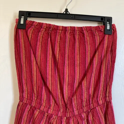 Drew 🌞Anthro Emerson Red Striped Linen Blend Strapless Split Leg Jumpsuit