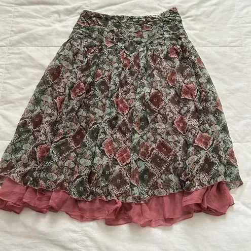 Vintage floral layered Pink silk skirt with ruched waist Size 6 Green
