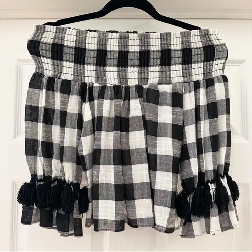 MISA Los Angeles Misa Genevieve Off The Shoulder Top Gingham Black White Checkered sz XS